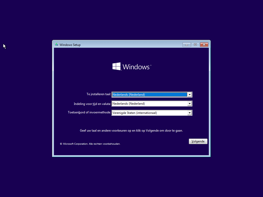 Windows 10 installatie start